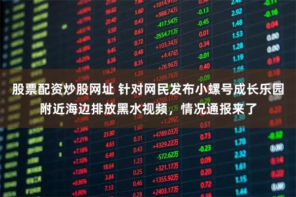股票配资炒股网址 针对网民发布小螺号成长乐园附近海边排放黑水视频，情况通报来了